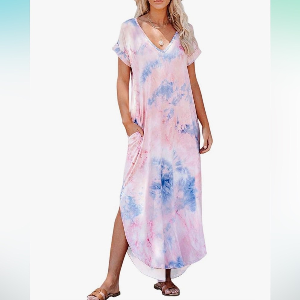 V neck casual maxi dress
